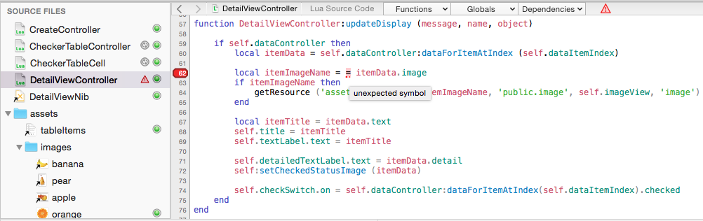 Bounces Lua code editor - error detection