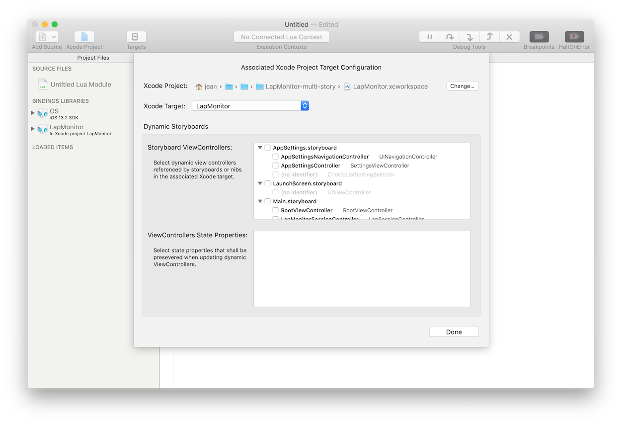 Associated Xcode project configuration dialog
