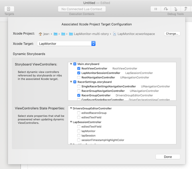Associated Xcode project storyboards configuration